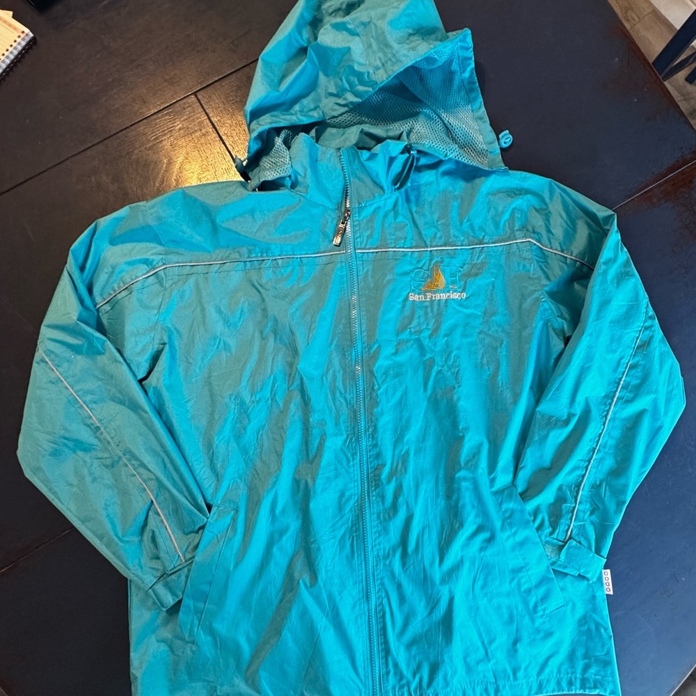 Go Go Mens Large Windbreaker Turquoise Blue San Francisco SF